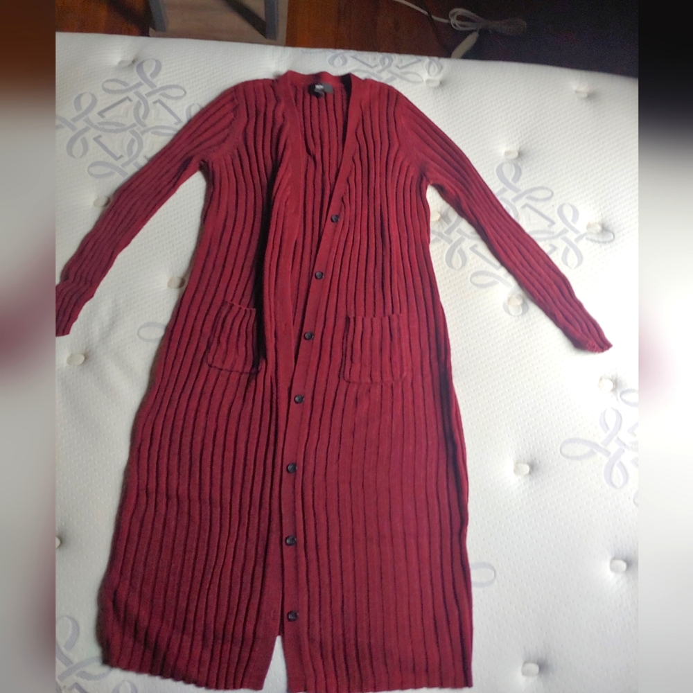 Maroon long sleeve button down sweater dress